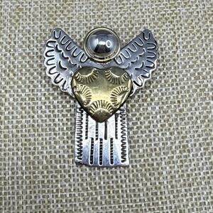 Vintage 925 Sterling Silver and Brass Angel Heart Brooch and Pendant 9 grams